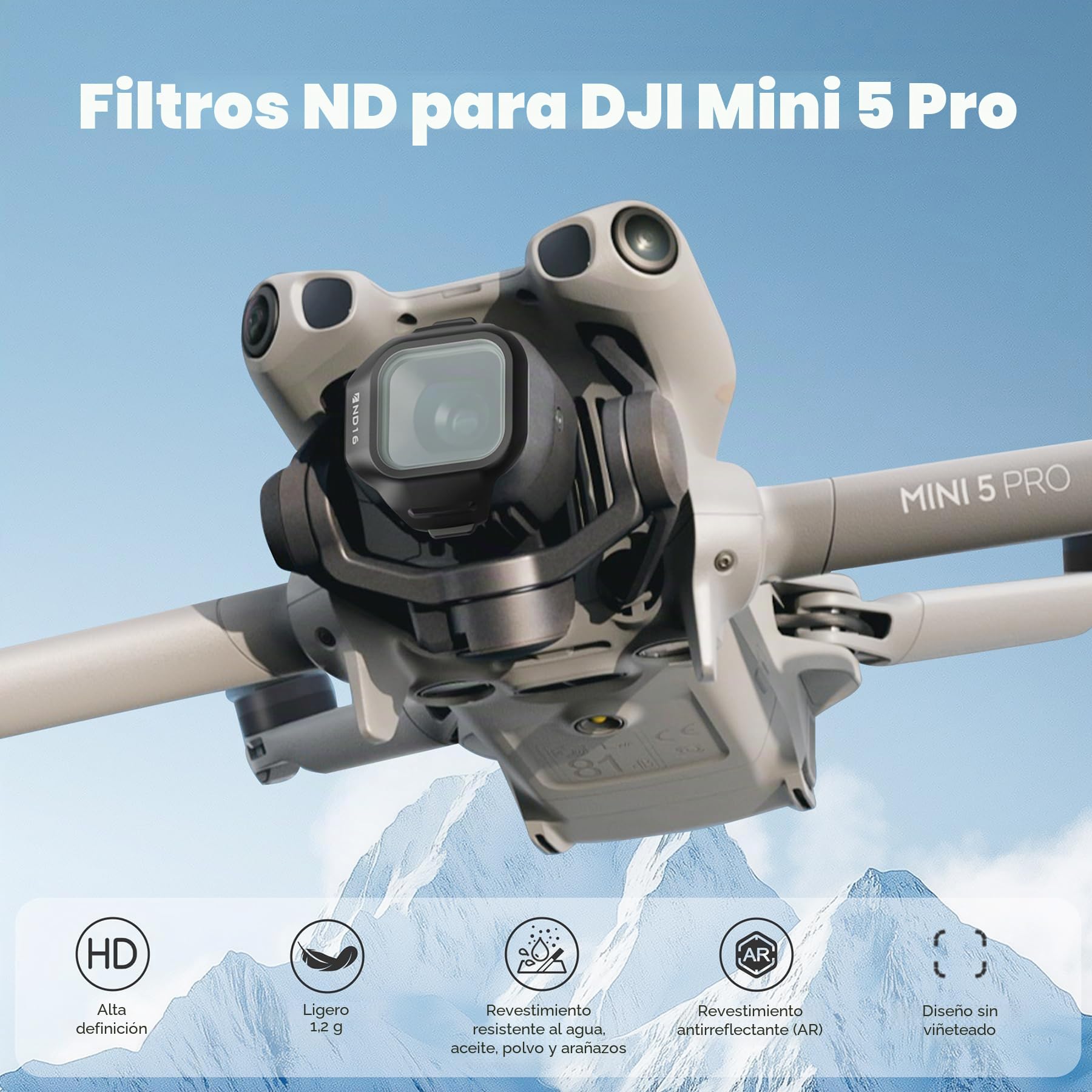 Freewell Paquete de 6 filtros ND para dji Mini 5 Pro – ND16, ND32, ND64, ND256, ND512 y ND1000 – Control de luz Completo para imágenes aéreas cinematográficas