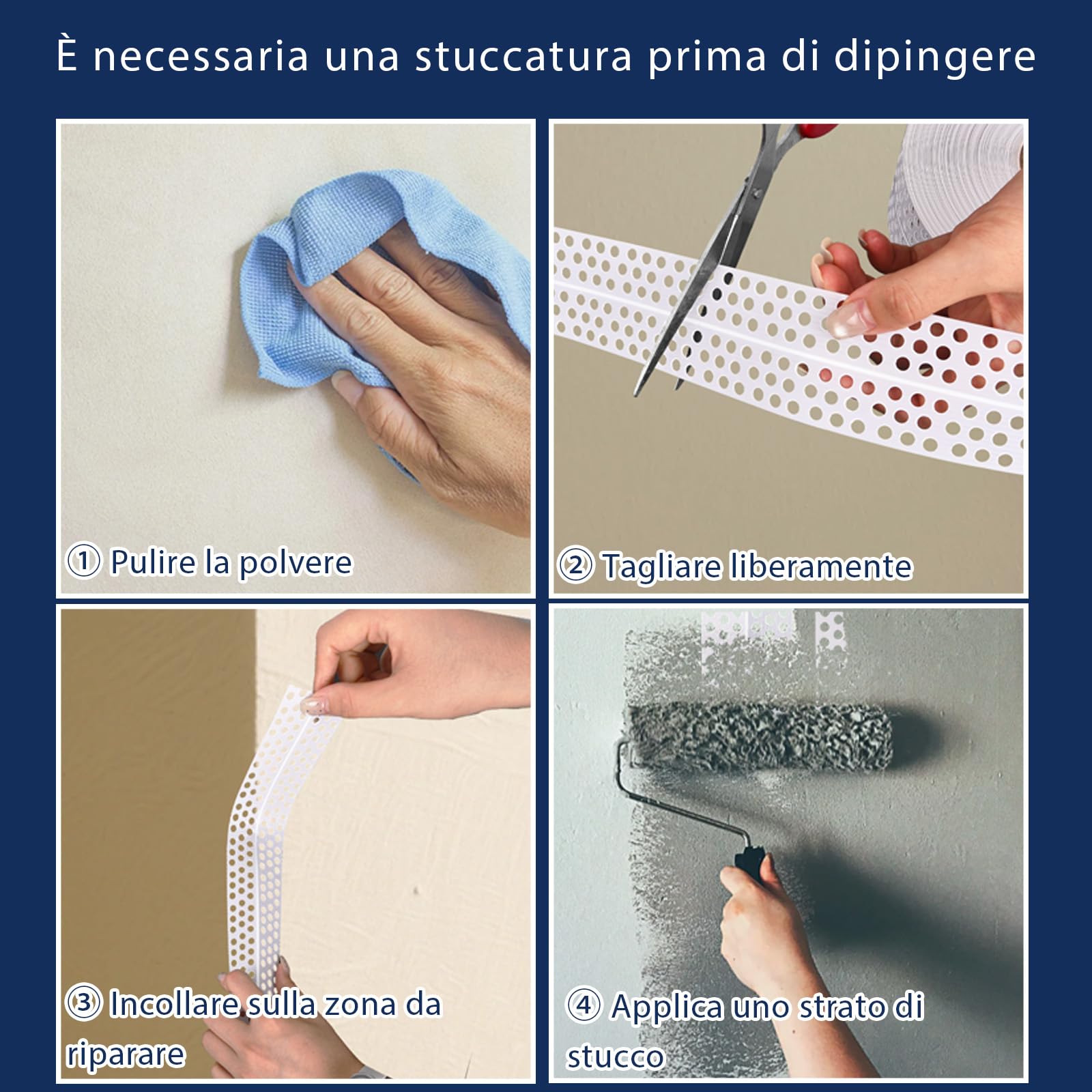 Nastro per cuciture generico 40 m x 5 cm in cartongesso in PVC autoadesivo per angoli interni ed esterni, rinforza e protegge le giunzioni, ripara le pareti