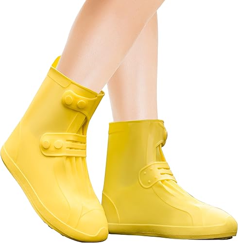 Cubiertas para zapatos de lluvia Fundas impermeables para zapatos para hombres y mujeres Cubrezapatos reutilizables, Amarillo