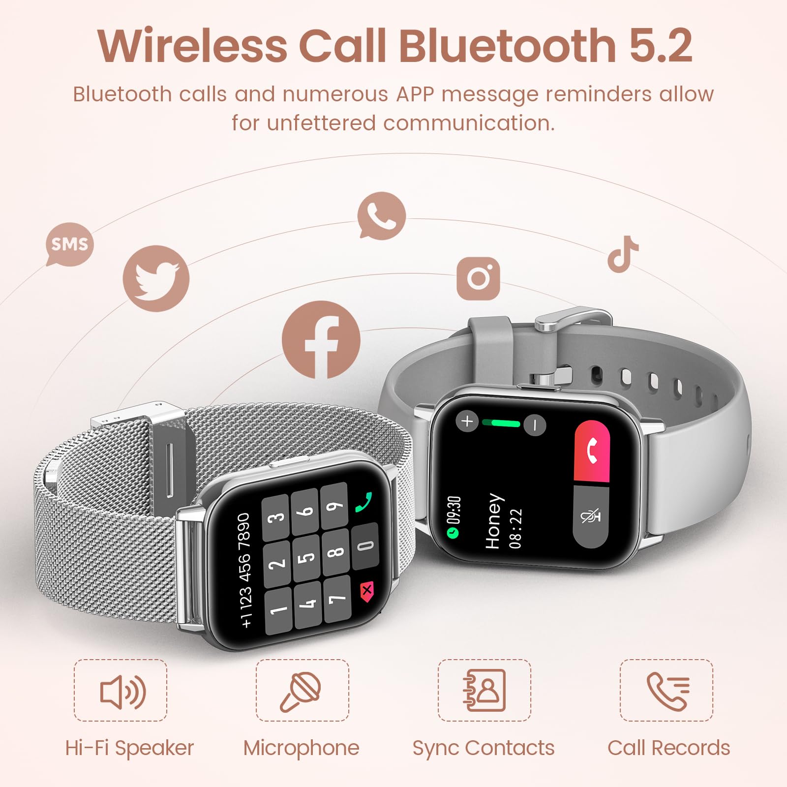 2026 Reloj Inteligente Mujer, 1.83" HD Smartwatch con Llamadas/Función Femenina/Pulsómetro/SpO2/Monitor de Sueño Calorías 113+ Modos Deportivos Podómetro WhatsApp IP68 Android iOS Plata, Regalo Mujer