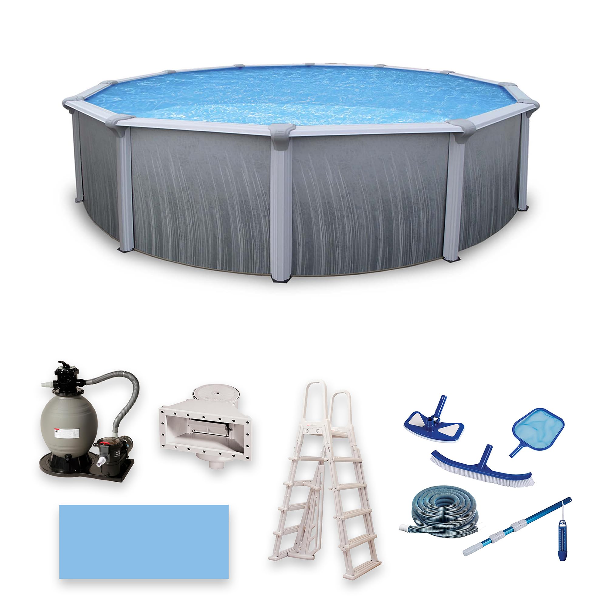 Photo 1 of **MISSING PARTS READ NOTES**
Blue Wave Martinique 24-Feet Round 52-Inch Deep 7-Inch Top Rail Metal Wall Swimming Pool Package