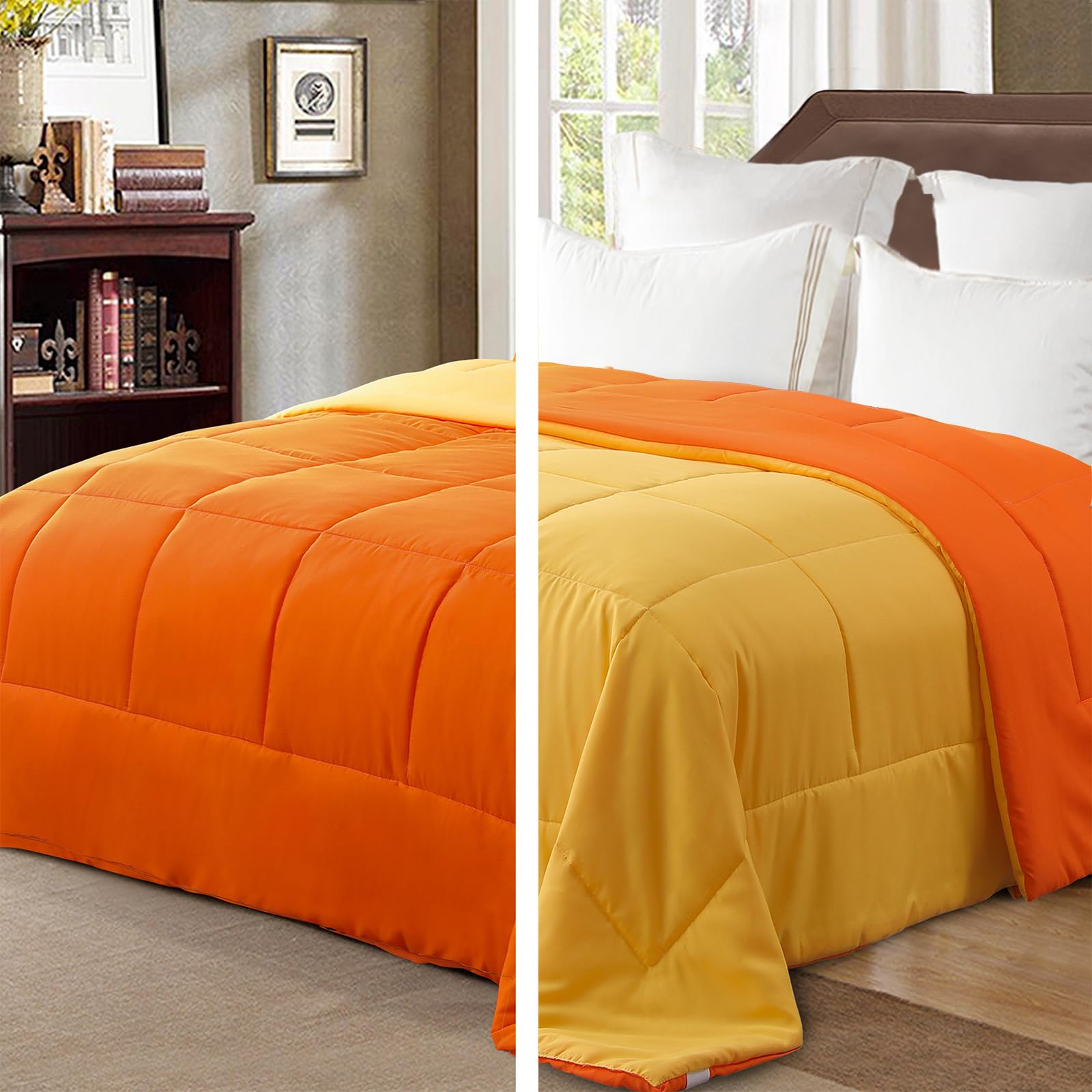 Exclusivo Mezcla 7.5 Tog Double Size Duvet All Seasons, Ultra Soft Reversible Coverless Duvet, Lightweight Down Alternative Comforter, 200x200 cm Orange/Yellow โ image 1