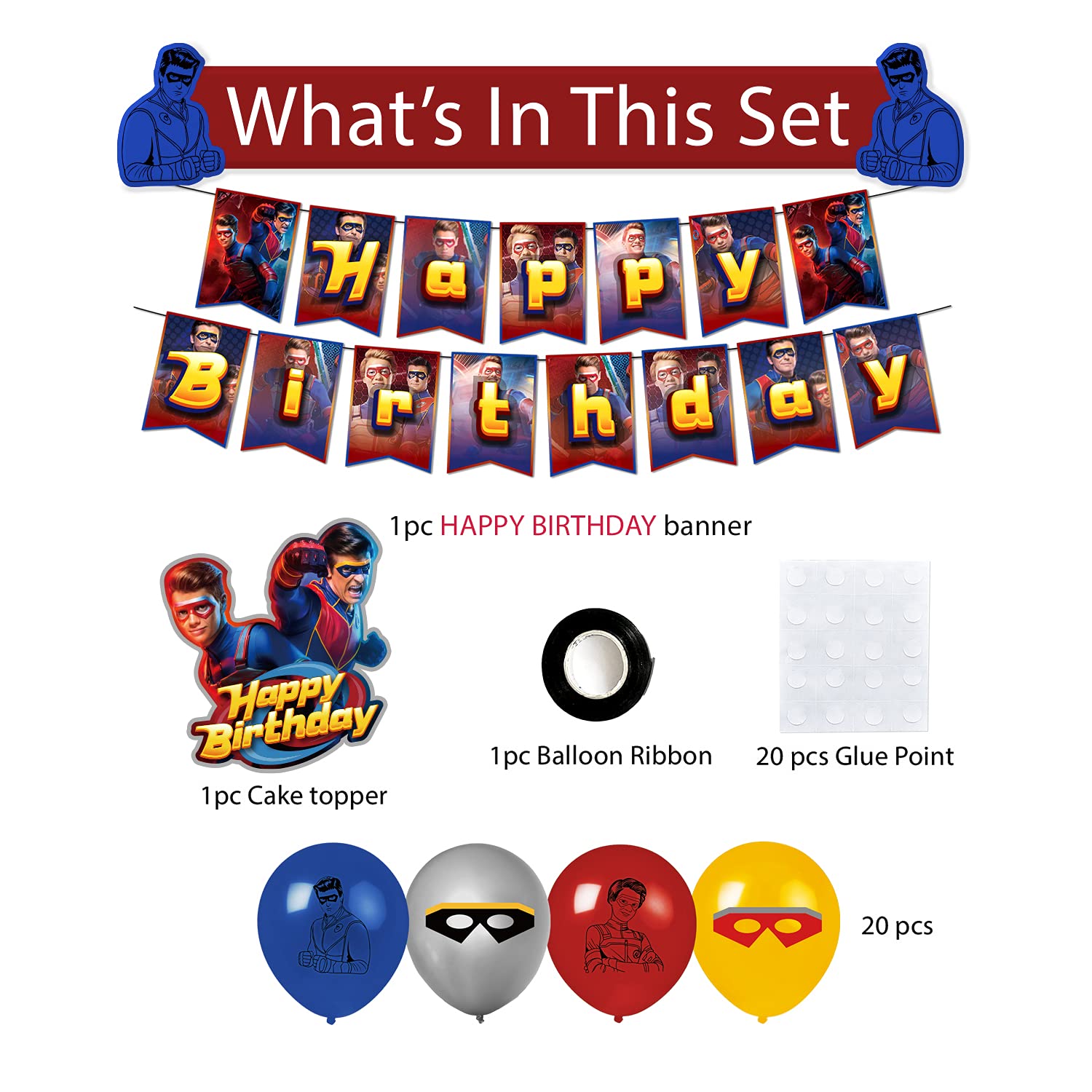 Henry Danger Birthday Decorations, Henry Danger Party Supplies Set with a Happy Birthday Banner