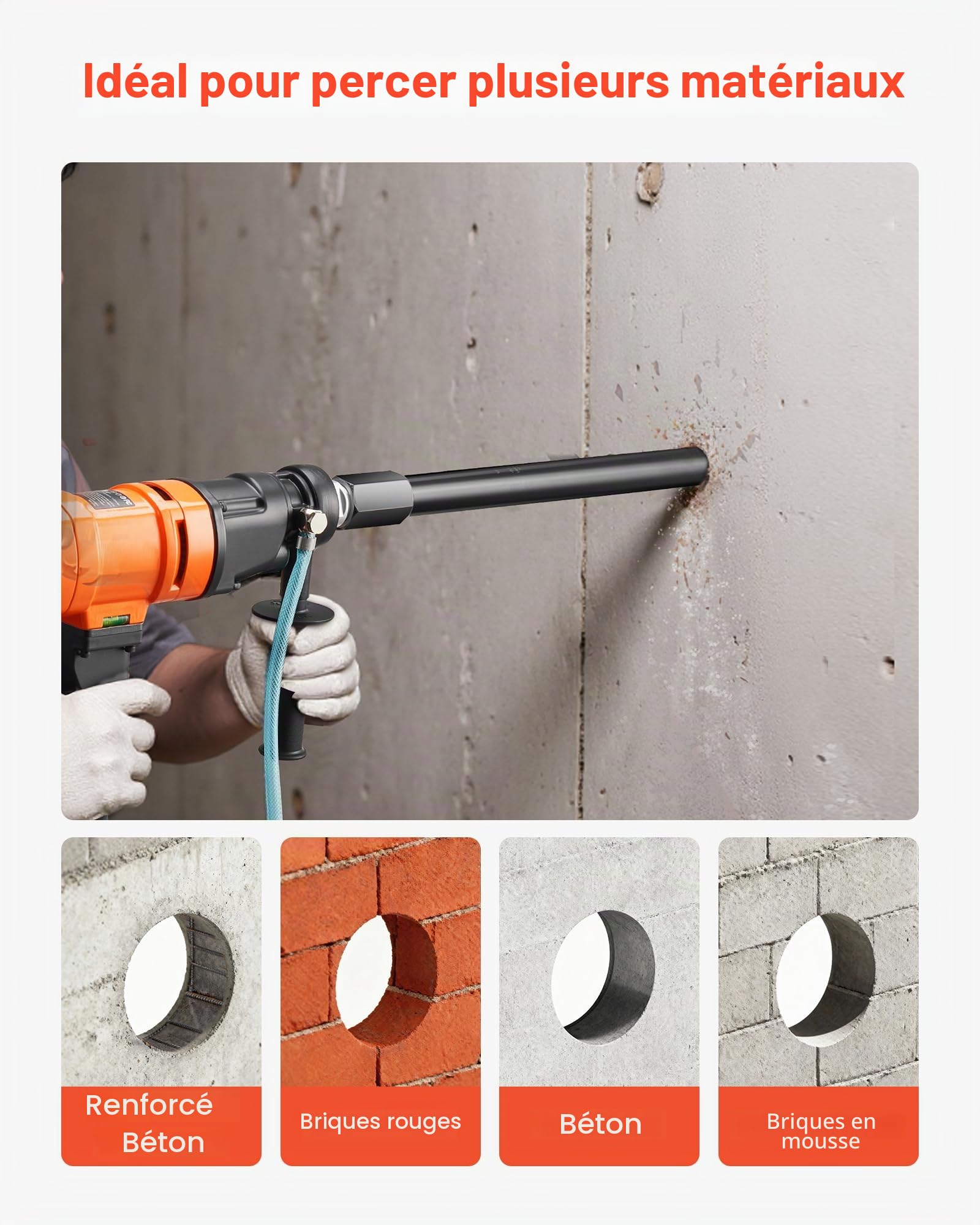 VEVOR Foret Diamant pour Carotteuse, Couronne de Carottage Humide Diamètre 38 mm et Profondeur de Perçage 356 mm, Trépan avec Filetage Intérieur 1-1/4 po-7 32 mm-7, pour Béton Armé Maçonnerie