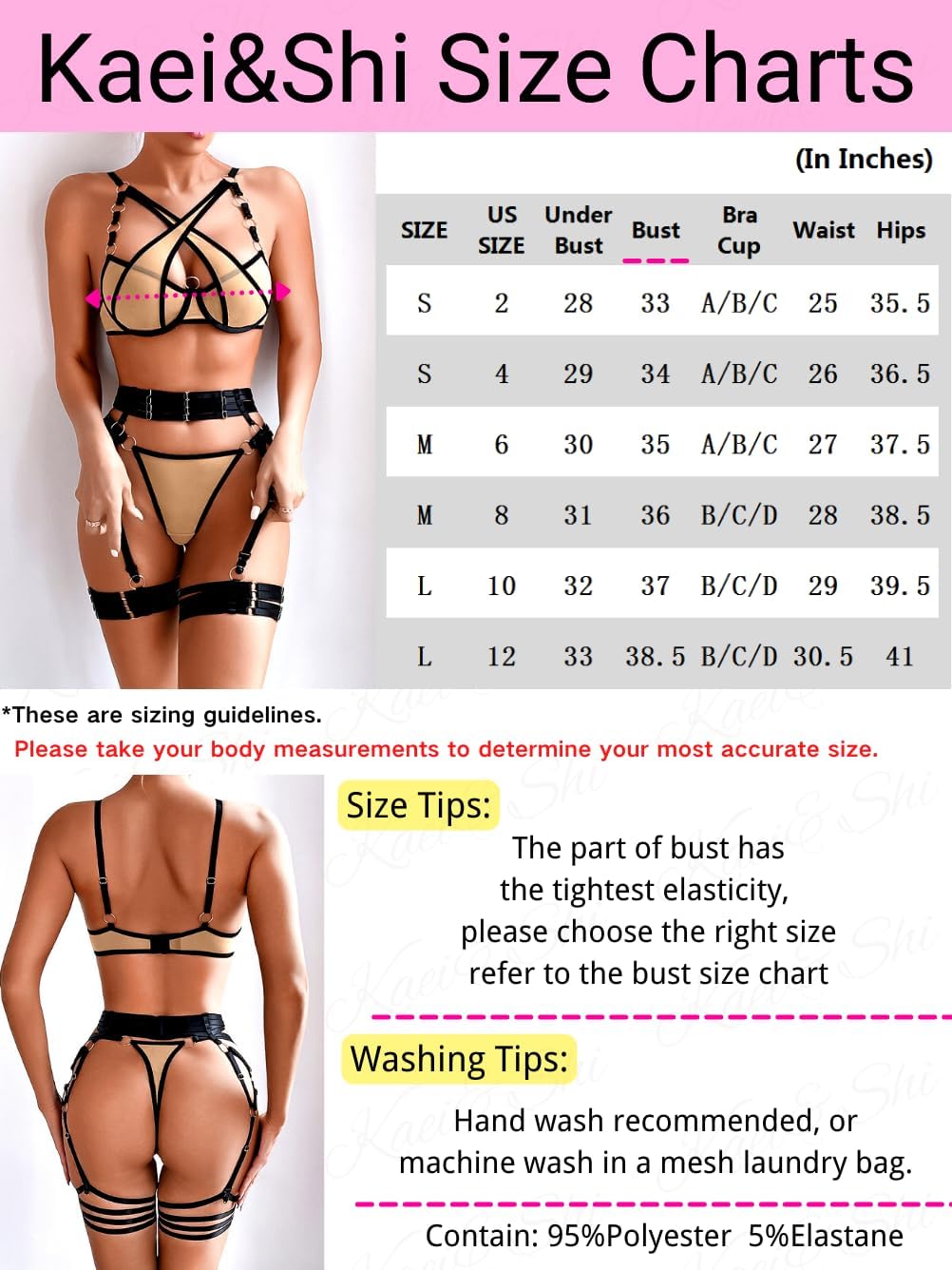 Kaei&Shi Criss Cross, Exotic Strappy, Thong Leg straps, 4 PC Garter Lingerie Set - Image 6