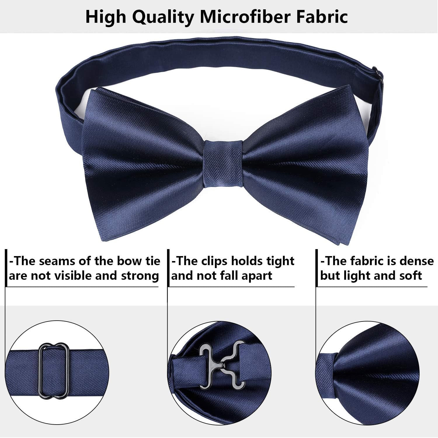 HISDERN Bow Ties for Men Solid Color Pre-Tie Bow Tie and Pocket Square Set Classic Formal Tuxedo Bowties for Wedding Party - Image 9