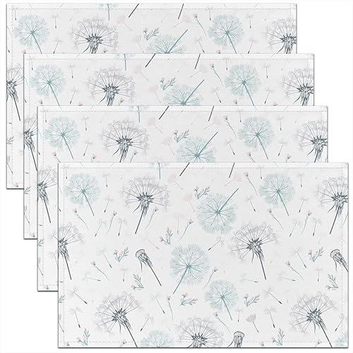 Juego de 4 manteles individuales de diente de león, acuarela, primavera, floral, rústico, plantas, impermeables, para decoración de mesa de cocina,