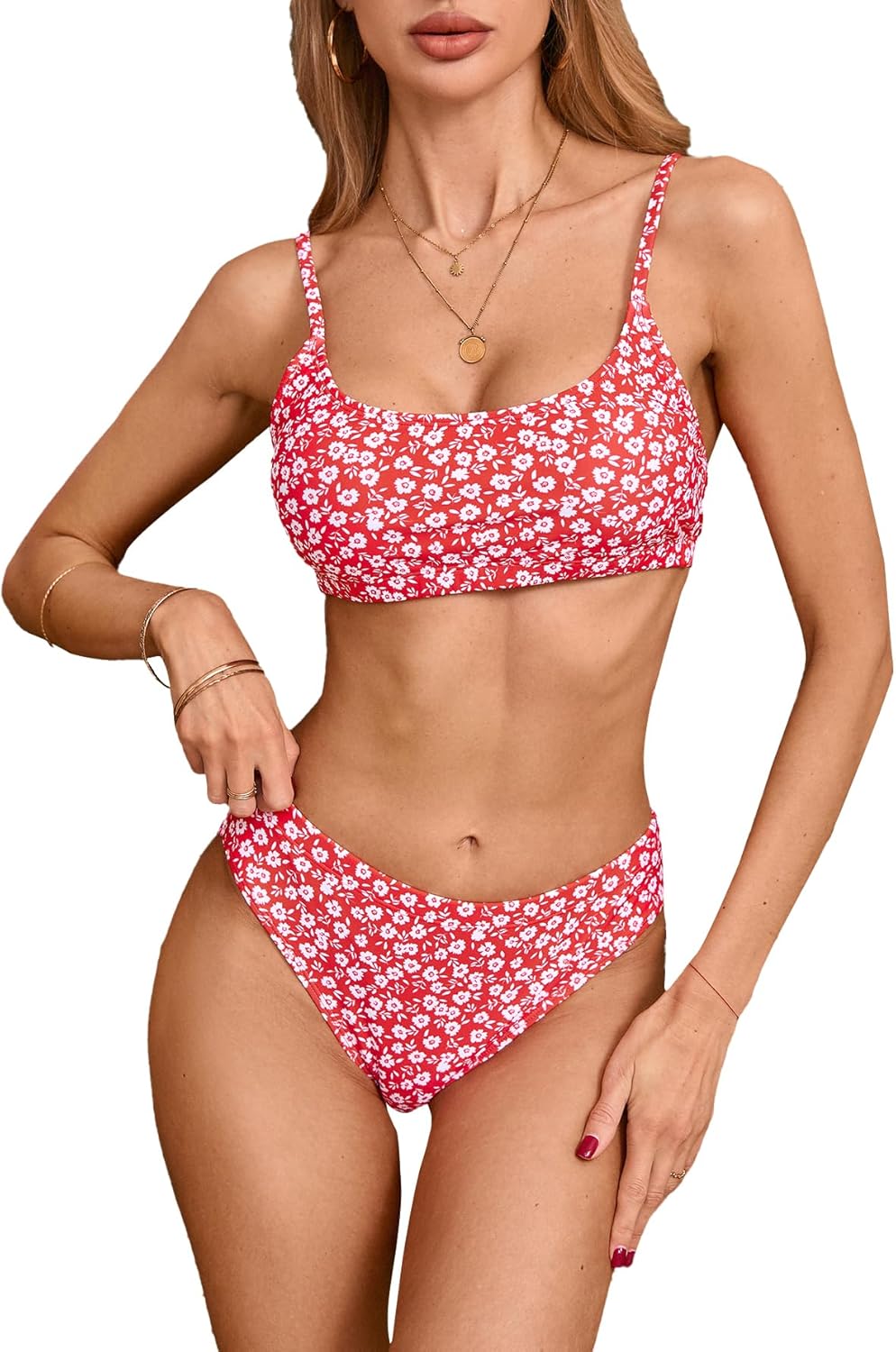 SweatyRocks Women's 2 Piece Bikini Set Ditsy Floral Print High Cut Bathing Suit Beachwear