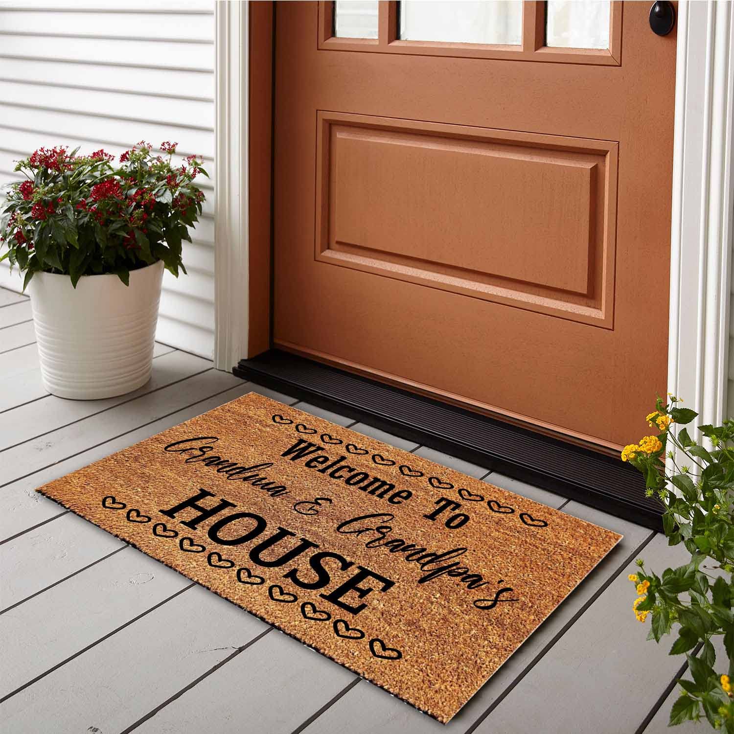 Lustige Fußmatte aus Kokosfaser, Aufschrift "Welcome to Grandma and Grandpa's House", Willkommensgruß, Türmatte für den Eingangsbereich, personalisierte Teppiche, für den Außenbereich, 60x40 cm