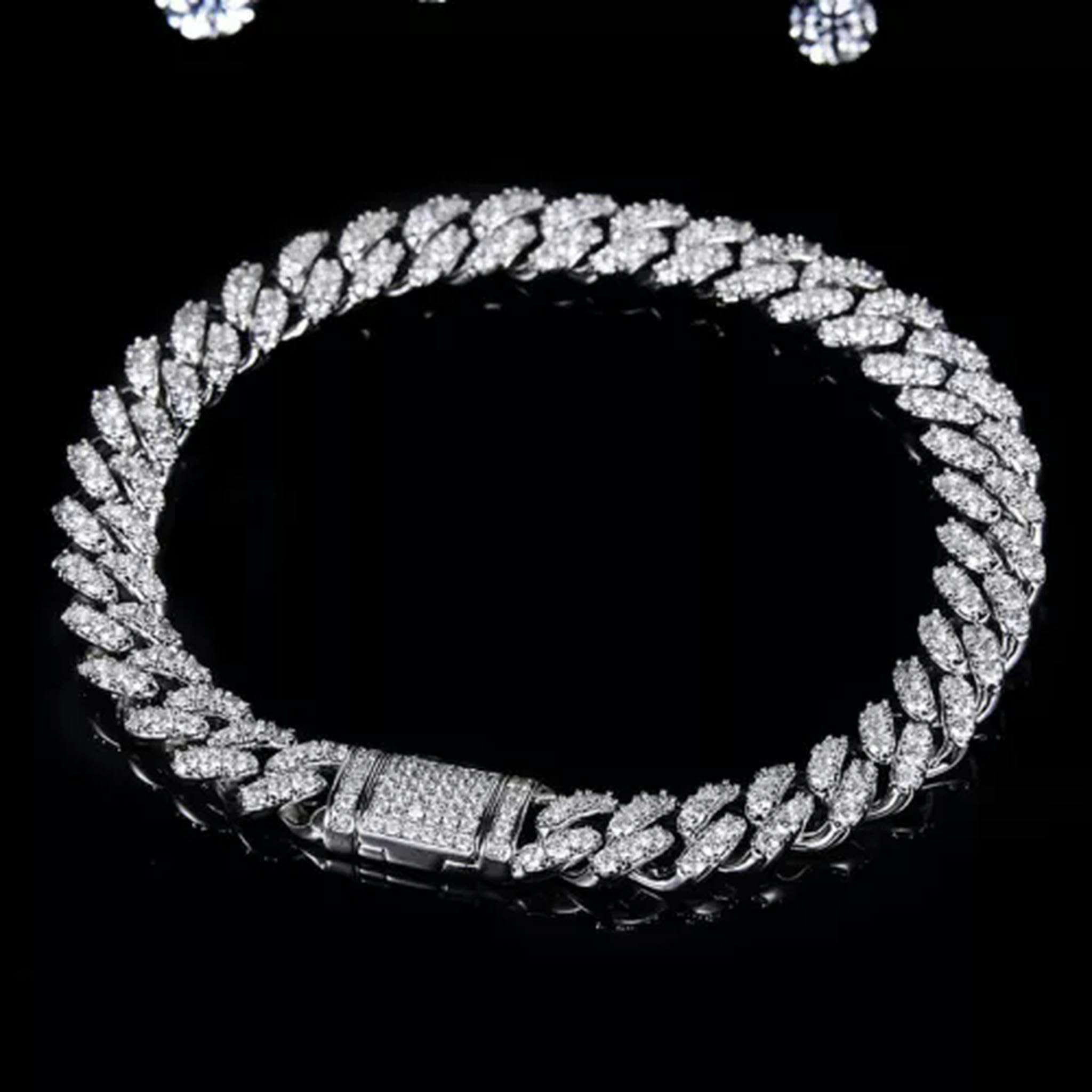 Pulsera de Plata 925 con Cadena Cubana de moissanita y eslabones cubanos de Miami de 6 mm a 14 mm