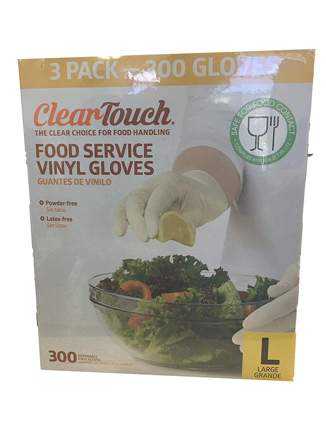 MEDLINEClear-Touch Disposable Food Service Vinyl Gloves, Latex and Powder Free, Large, 300 Count