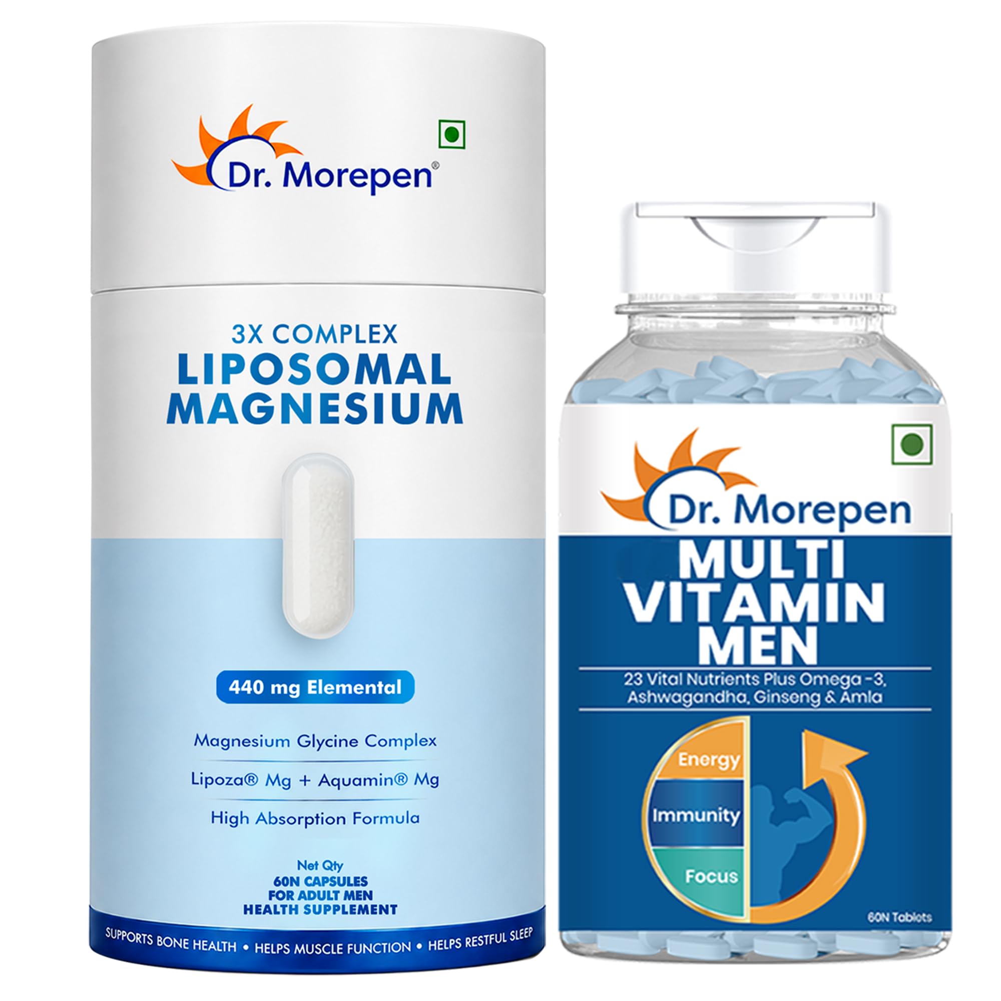 Dr. Morepen Liposomal Magnesium Complex 440mg with Vitamin D2, K2-7, B6 & B12 + Multivitamin for Men with Zinc, Vitamin C, D3, Biotin & Minerals | Sleep, Muscle Recovery, Energy & Daily Wellness Combo-picture-32