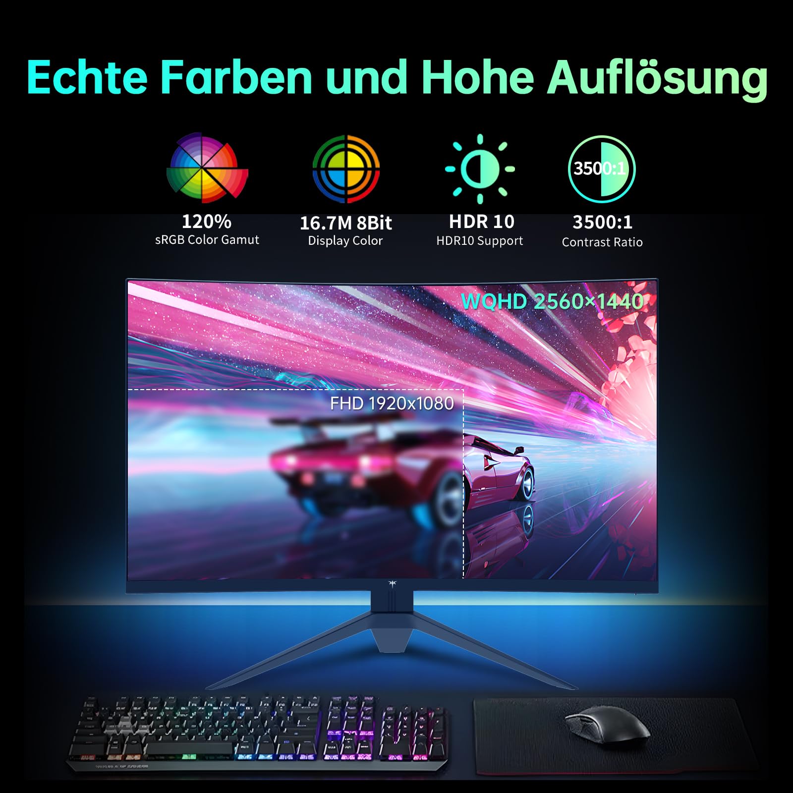 KTC Monitor Gaming 32 Pollici Curvo, 180Hz, 2K QHD 2560 x 1440p Schermo PC, 1ms, 1500R VA, HDR10, 125% sRGB, FreeSync & G-Sync, Inclinazione Regolabile, DP1.4 165Hz, HDMI2.0 144Hz, H32S17