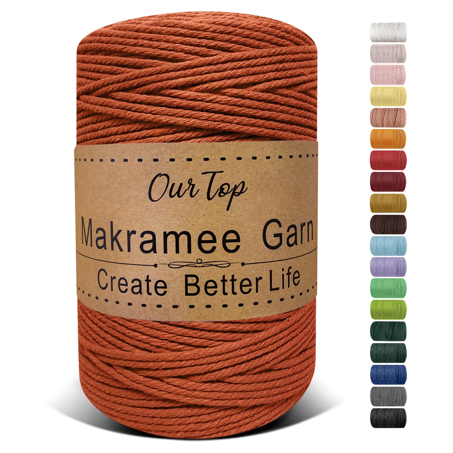 OurTop Premium Macrame Cord, 3mm x 300m Braided Macrame Rope Twisted Cord Yarn Macrame Yarn Thick Rope for Wall Hangings, Plant Hangers, DIY Crafts, Home Decorations, Gift Wrapping(Reddish Brown) — image 1
