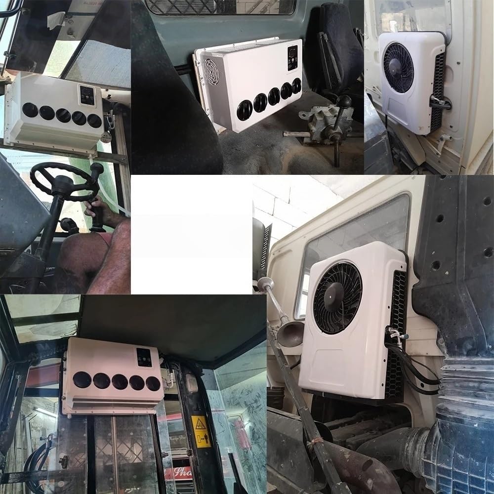 Treeligo 12V 24V 10500btu samochód elektryczny Split klimatyzator klimatyzacja parkingowa kompatybilny kompatybilny z RV ciągnik siodłowy Camper Van samochód kempingowy(A Set 24V Red)