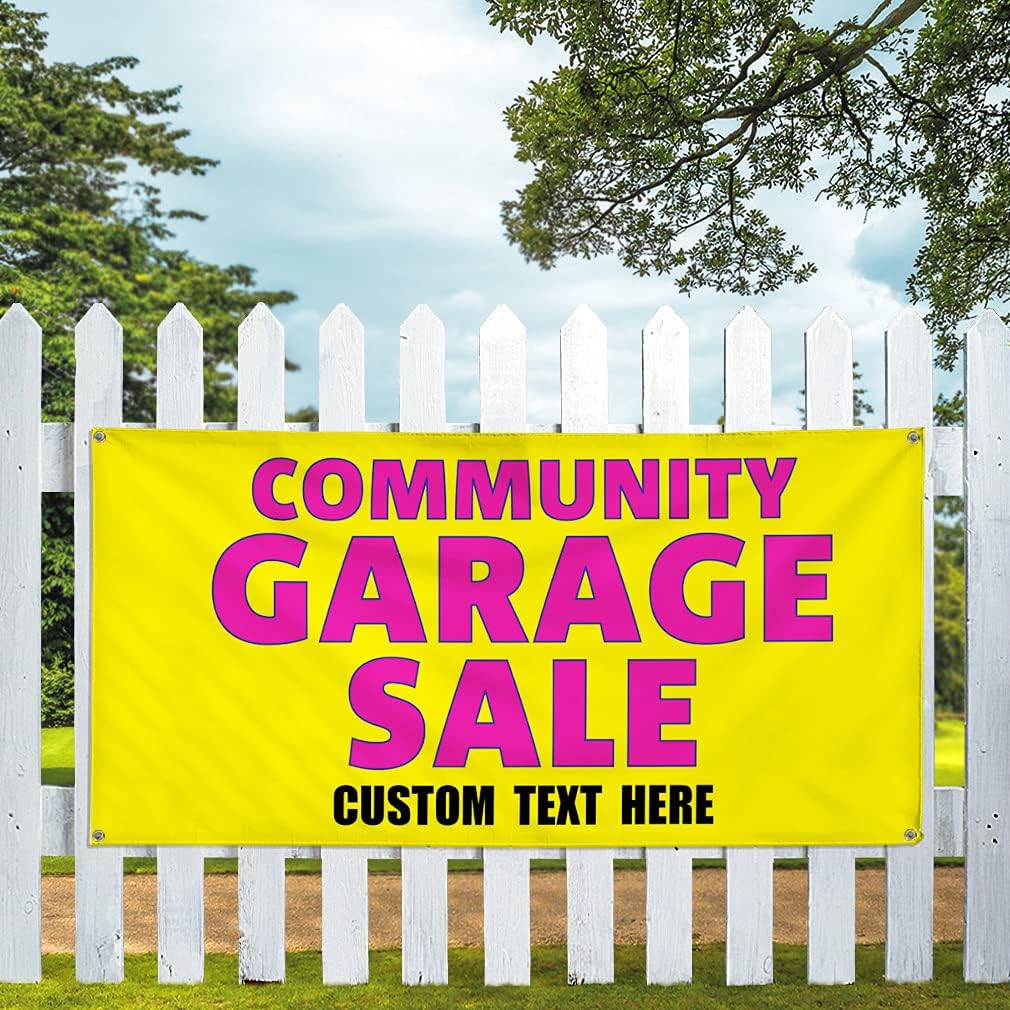 Custom Vinyl Banner Multiple Sizes Community Garage Sale #1 Advertising Printing Yard Sale Outdoor Weatherproof Industrial Yard Signs 4 Grommets Personalized Text Here 24x36Inches