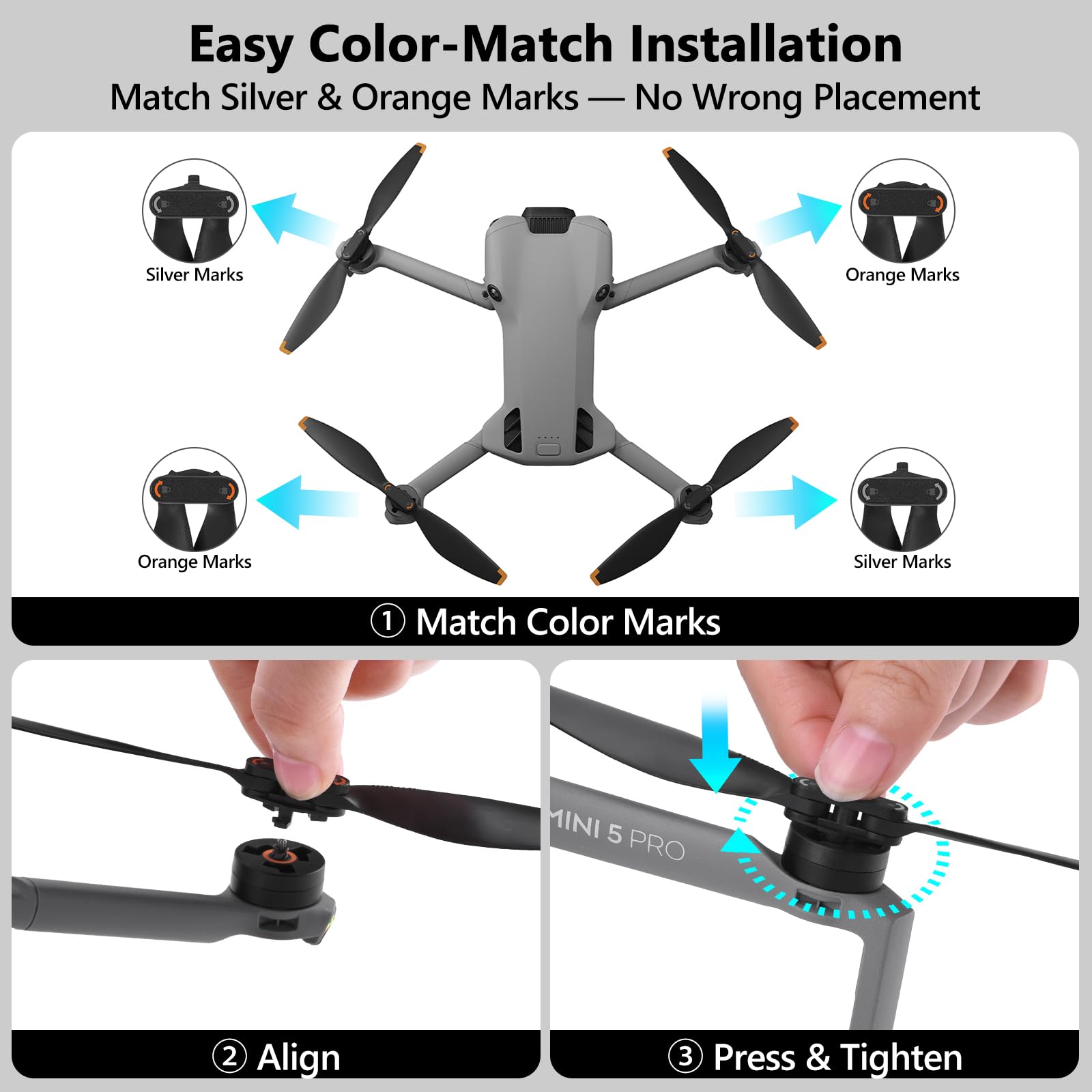 Lot de 12 hélices pour DJI Mini 5 Pro - Lames de drone équilibrées avec précision à faible bruit pour un vol stable, hélices de rechange légères et flexibles avec design à dégagement rapide