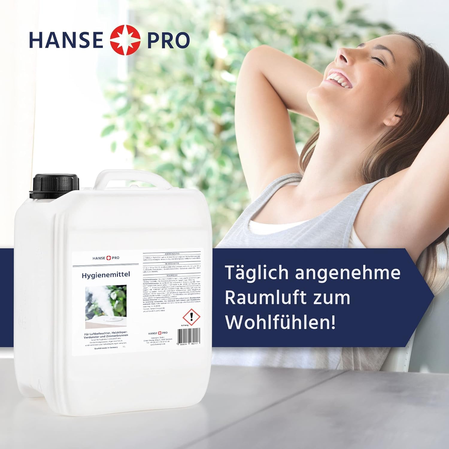 HANSE PRO Pflege-Set für Luftbefeuchter und Luftwäscher, 2 x 5000 ml I Hygiene-Mittel I hält Verdunstwasser hygienisch einwandfrei I Universal-Entkalker I gegen Wiederverkalkung