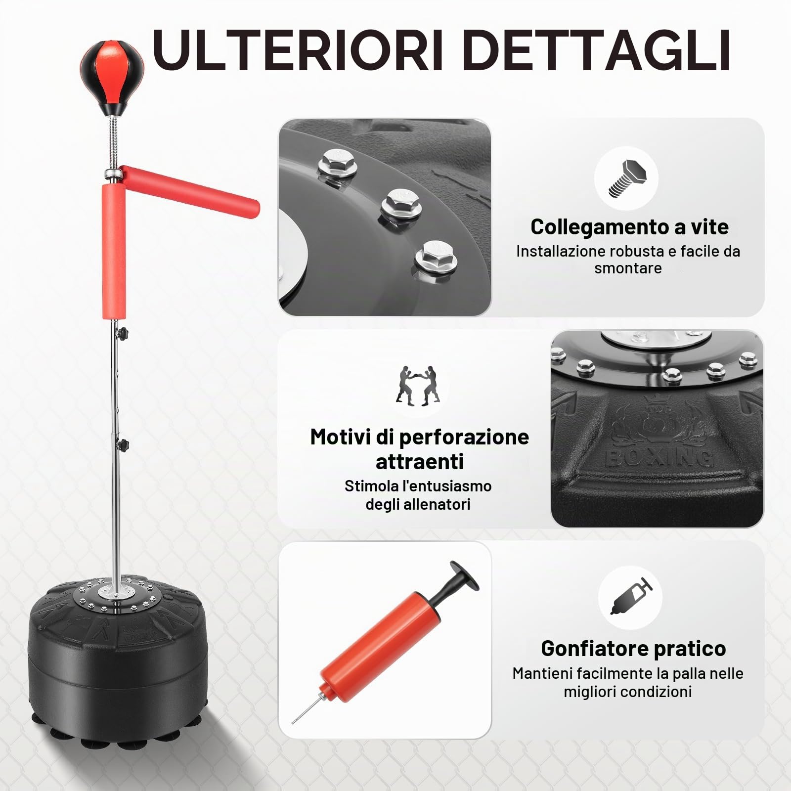 Sacco da boxe da boxe per adulti, con striscia riflettente a 360°, pallone da boxe, bersaglio, rotante, bastone verticale, per uso domestico, schivata, sacco da boxe, professionale