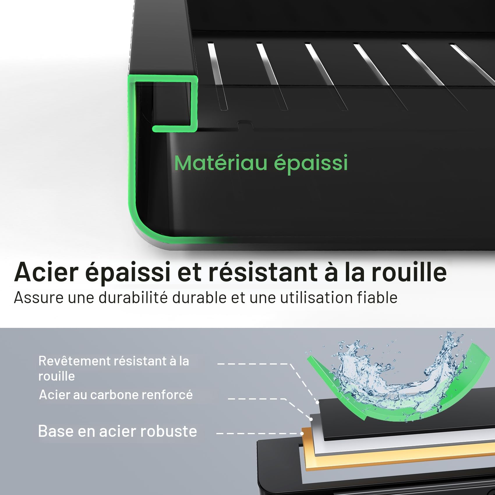 Kitstorack Tiroir Coulissant Cuisine 2 Pièces - avec 3 Rails de Guidage & Film Nano-Adhésif - Tiroir Coulissant Placard pour Rangement Cuisine - Montage par Adhésif ou Vis (43x30-50x5,8 cm, Noir)