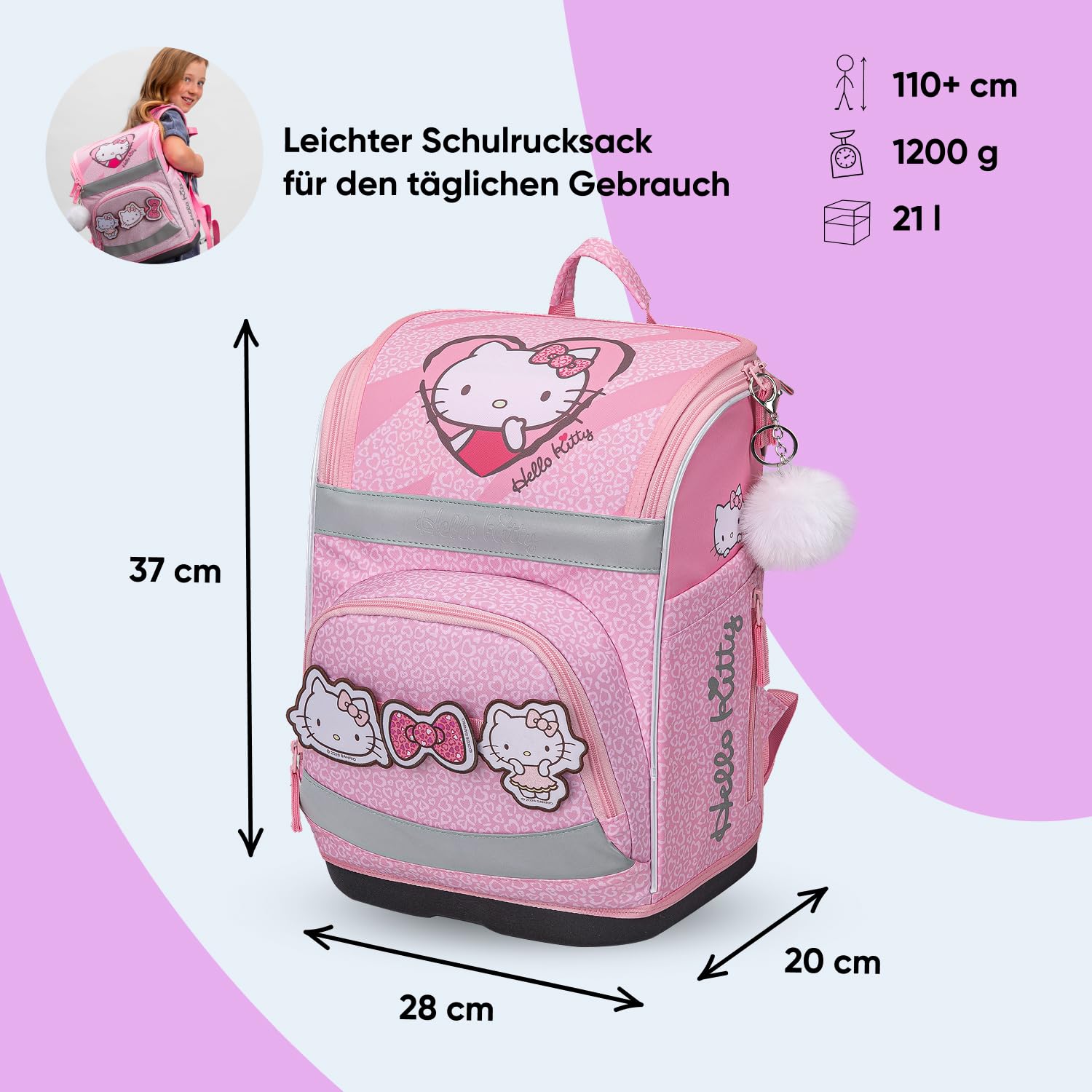 Baagl Schulranzen Jungen Mädchen Set 5 Teilig (Zippy Schultasche für 1. Klasse, Mäppchen, Turnbeutel, Schürze, Brustbeutel), Grundschule Ranzen, Ergonomischer Schulrucksack, 21 l