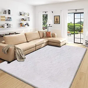 Faux Fur Rug 6x9 Plush Washable Area Rugs for Bedroom Fluffy Rabbit Fur Rug for Living Room Light Grey Rugs Teen Room Home Decor Rectangle