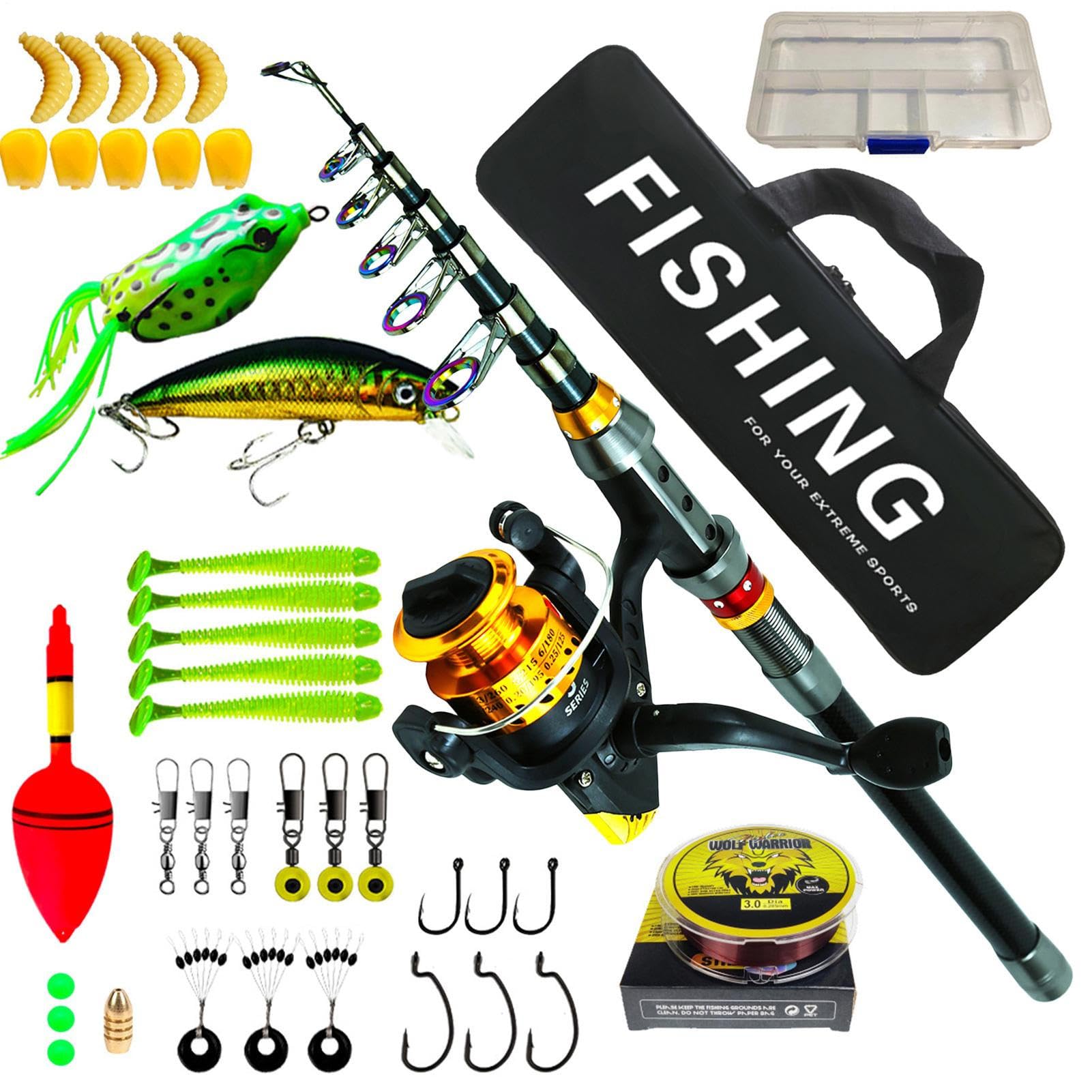 Combo Completa Di Canna Da Pesca Telescopica E Mulinello Set Bilanciato E | Canna Con Mulinello Telescopico Per Padri, Principianti, Adulti, Acqua E Acqua Salata, Viaggi, Attività All'Ap