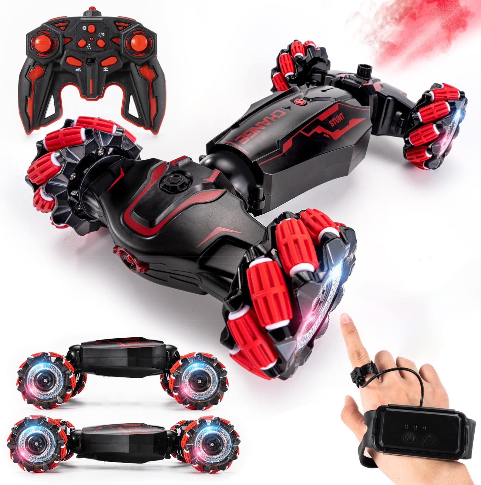 TADOZIC 4WD Remote Control Gesture Sensor Car,Hand Controlled RC Stunt Car,Double-Sided Vehicle 360ยฐ Rotation with Light and Music Spray, Watch Toy Cars for Boys & Girls Birthday