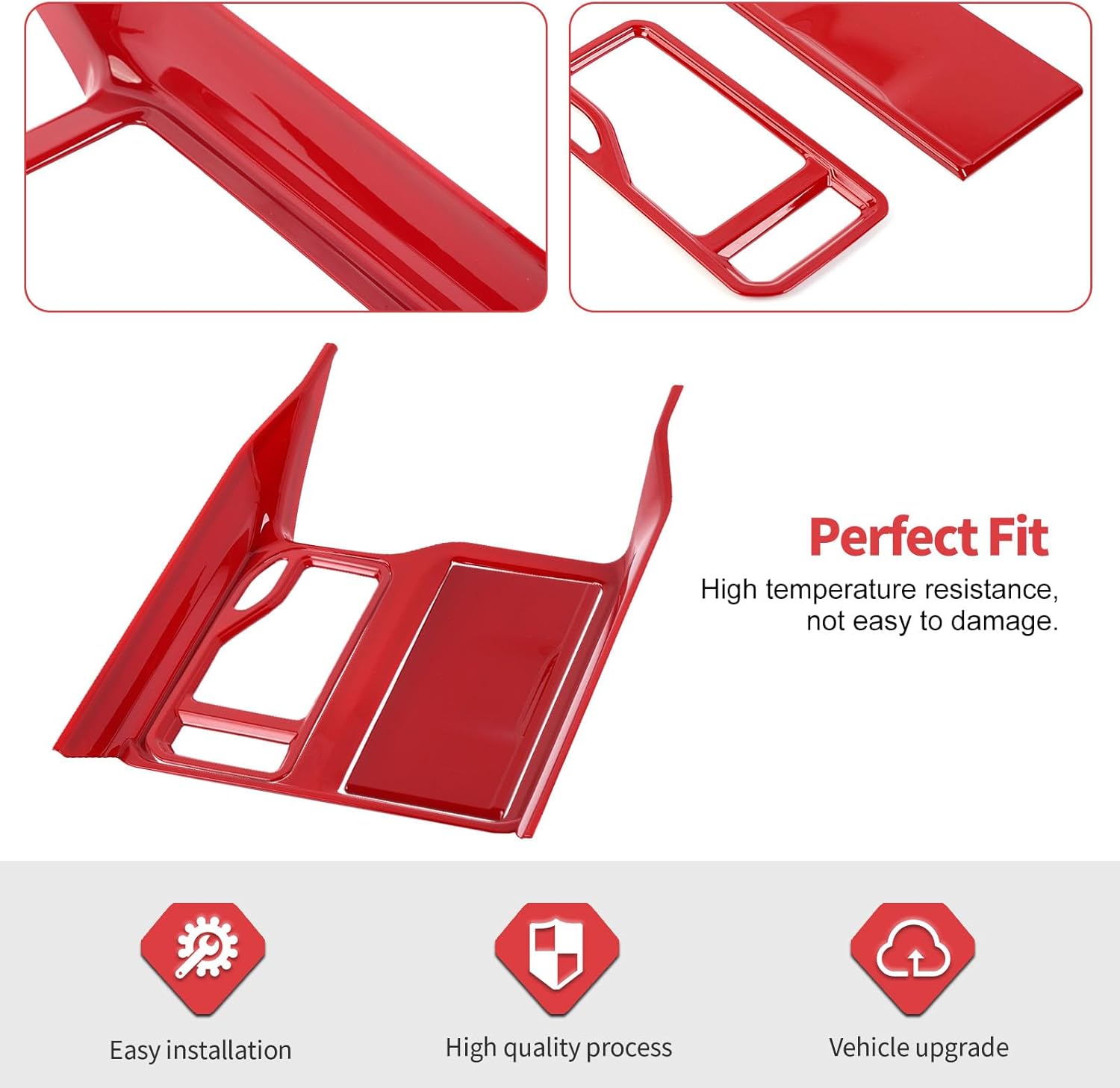 Jimen Fit for Dodge Ram 1500 TRX 2021-2024, 3PCS Gear Shift Panel Cover Interior Trim (Red)