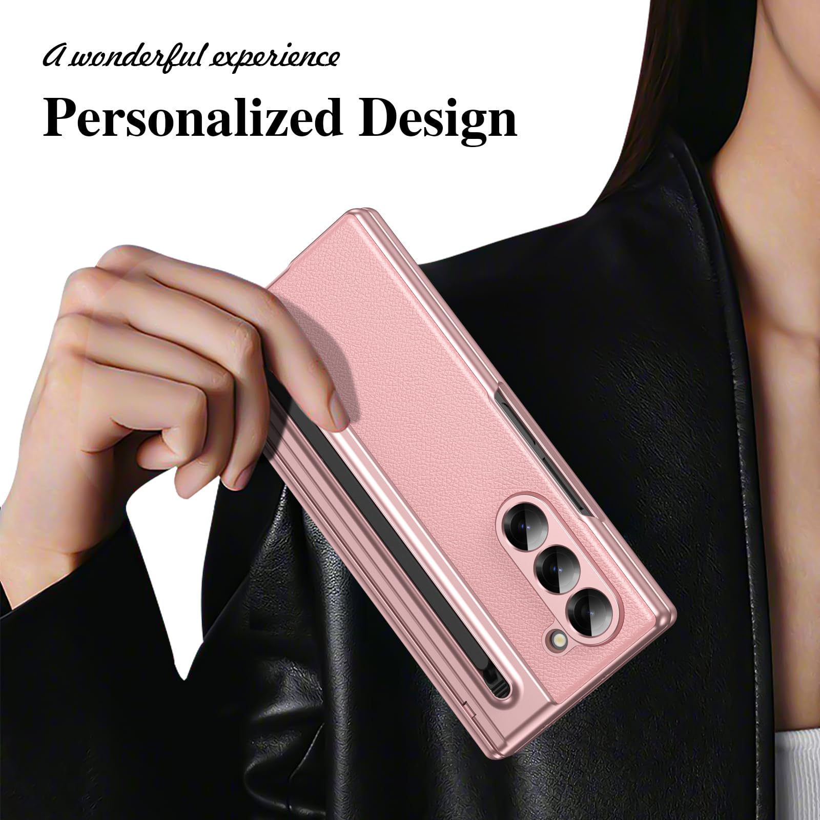 Custodia per Galaxy Z Fold6 con penna stilo, custodia per Fold 6 con protezione per lo schermo + slot per S Pen, custodia in pelle per Samsung Galaxy Z Fold6 con cerniera-Rosa