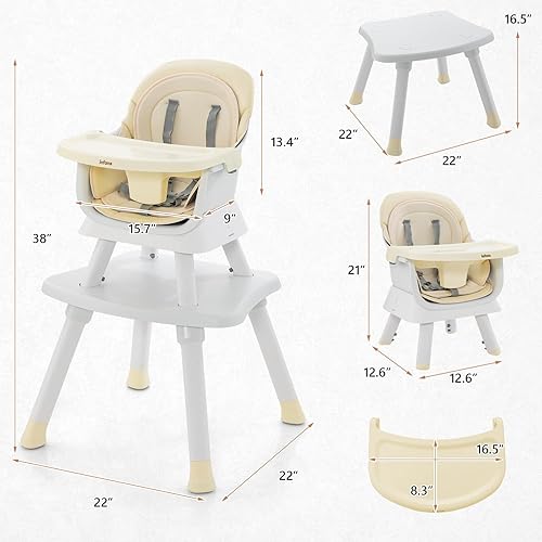 Miniatura 7 de INFANS Silla alta 8 en 1 para bebé, silla alta convertible para bebés y niños pequeños, asiento elevador de comedor para bebés, mesa de bloques de