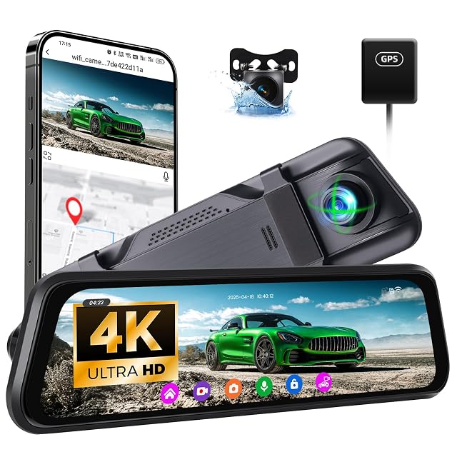 CAMECHO 9 66 4K Mirror Dash Cam with ADAS BSD and LCA Rear View Mirror Camera with WiFi