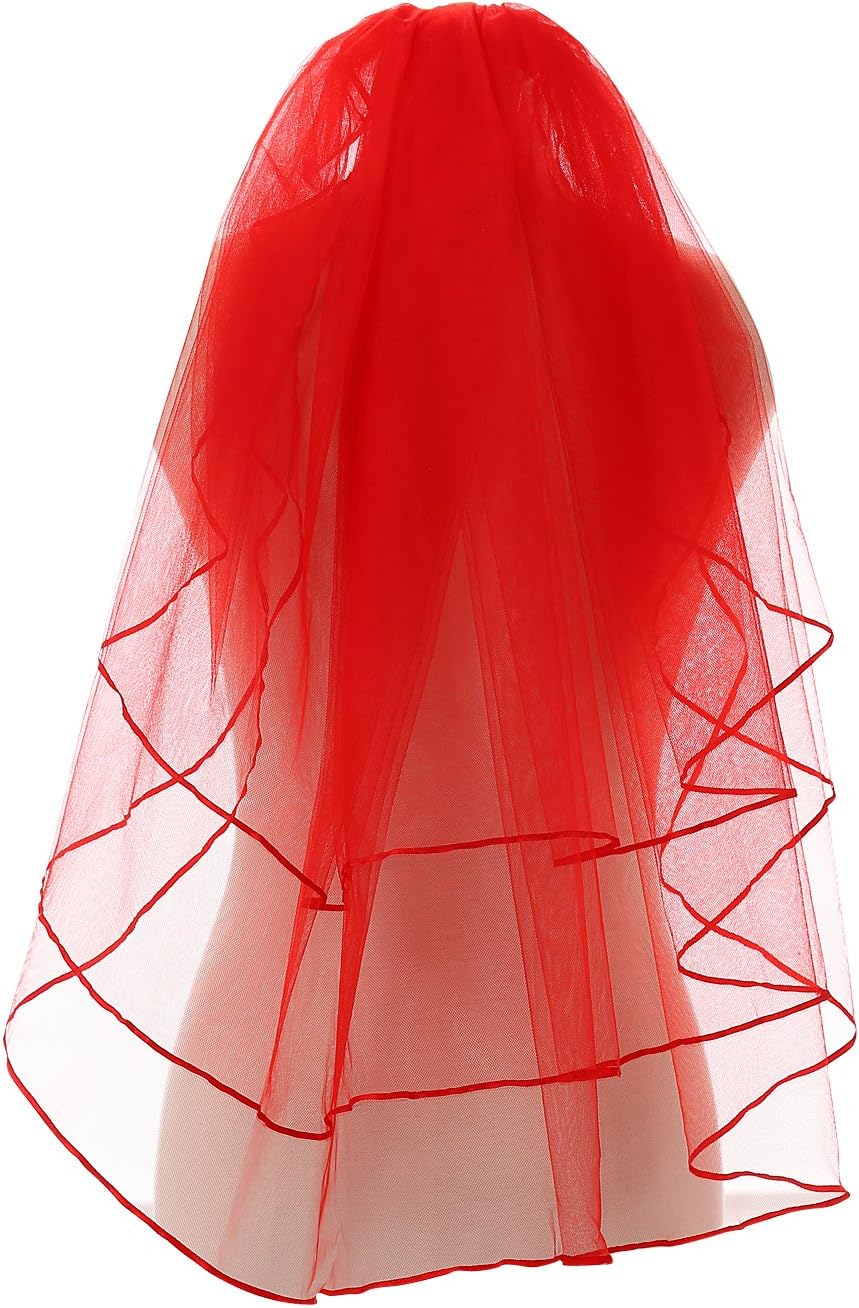 EllieWelyWomen's 2 Tiers Ribbon Edge Finger Tip Wedding Bridal Veil E54