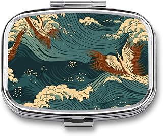 Japan Wave Wallpapers Travel Pill Organizer - Daily Pill Box to Hold Vitamins, Portable Pill Case Cod Liver Oil Storage Box with 2 Compartment for Pocket Purse