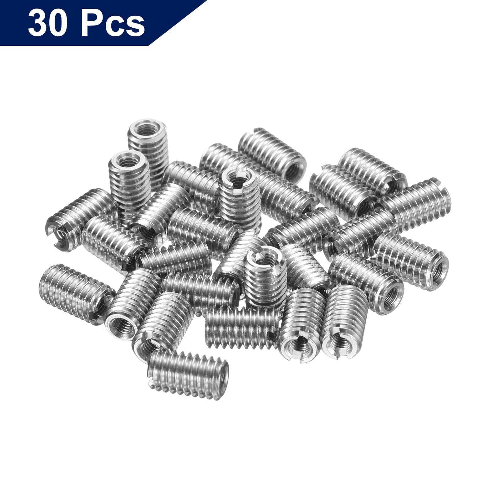 uxcell 30 inserti filettati, in acciaio inox, da M3-0,5 femmina a M6-1 maschio, adattatori per filettatura lunga 10 mm, riduttori, viti di riparazione per legno duro e conifere