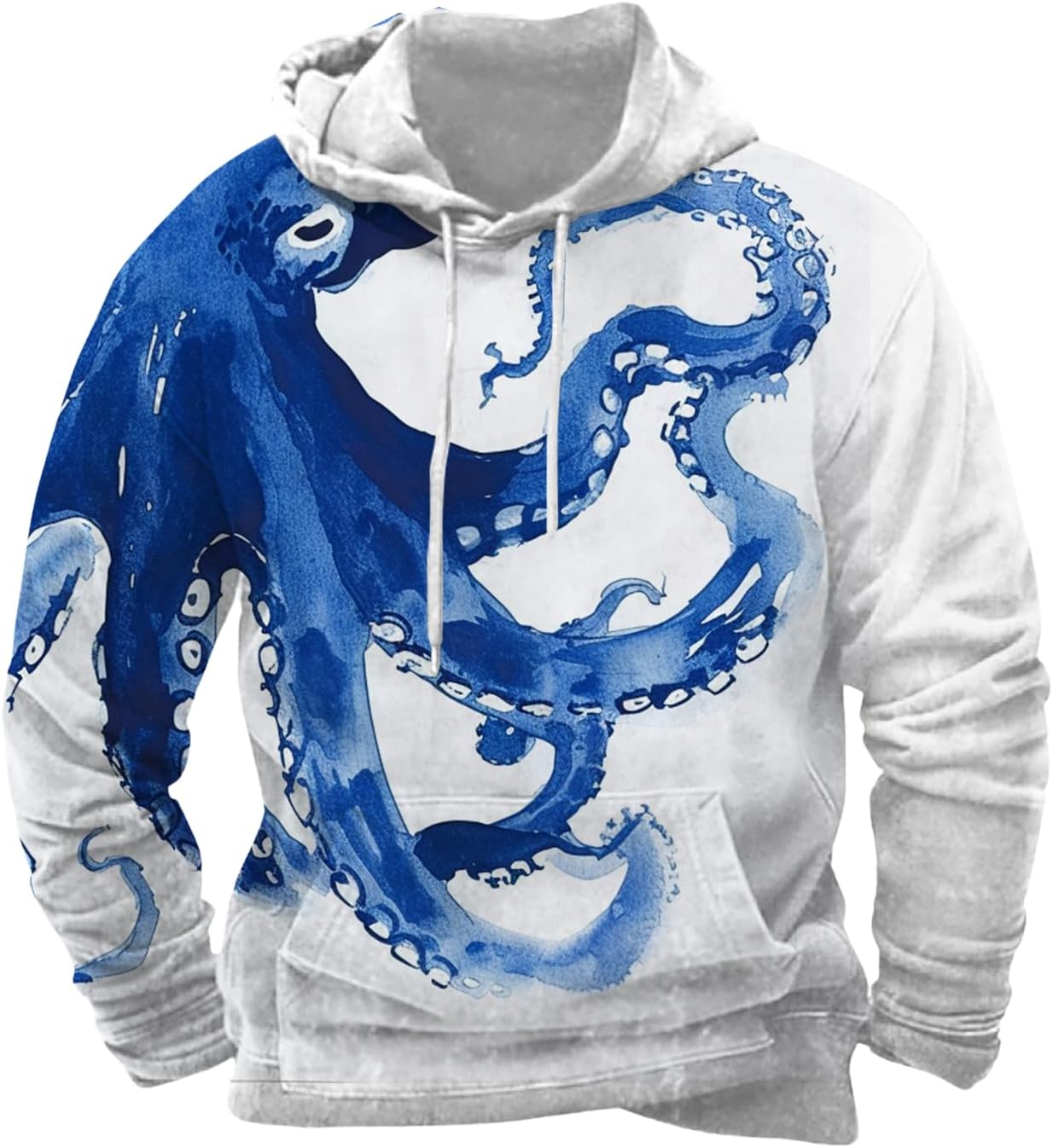 Mens Animal Print Graphic Hoodies Casual Long Sleeve Japanese Art Style Hooded Swea...