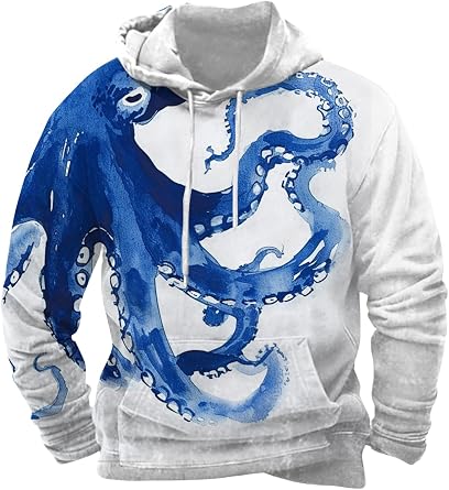 Mens Animal Print Graphic Hoodies Casual Long Sleeve Japanese Art Style Hooded Sweatshirt Lightweight Pullover Tops