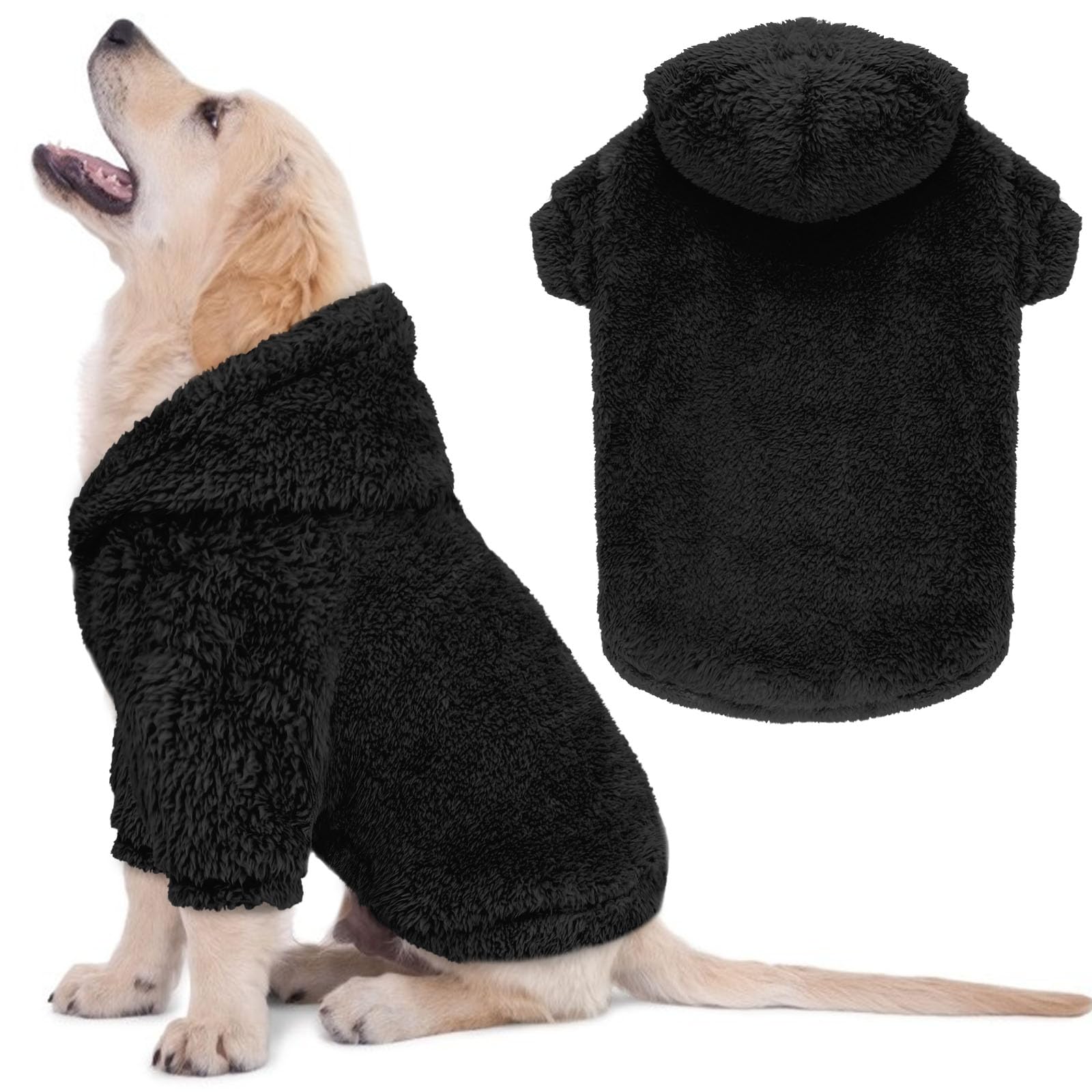 Fuzzy Dog Sweaters for Small Dogs Dog Hoodie Soft Double-Sided Plush Fleece Pet Sweater Clothes Pet Coats Hoodie Sherpa Hooded Sweatshirt(Black-S)