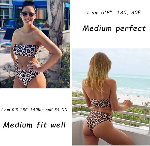 Miniatura 6 de OMKAGI Traje de baño de bikini bandeau para mujer, traje de baño atrevido con hombros descubiertos