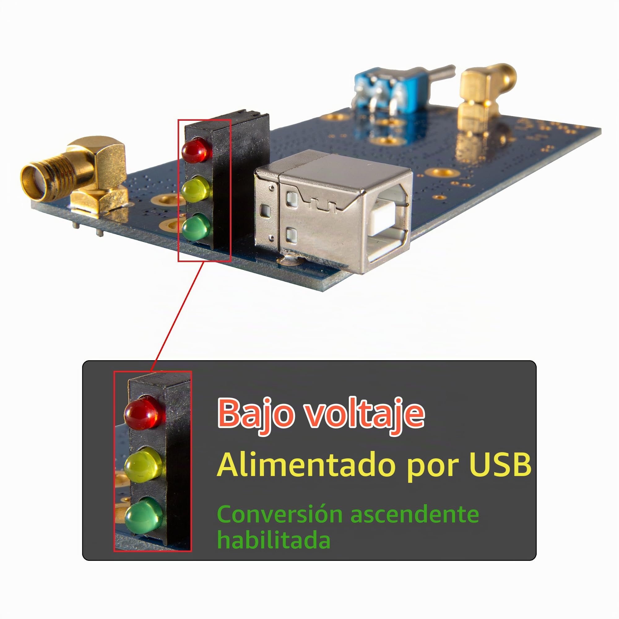 Ham It Up v1.3 Barebones - RF Upconverter para Radio Definida por Software. Funciona con la Mayoría de los SDR como HackRF y RTL-SDR (RTL2832U con E4000 o R820T); Convertidor MF/HF con conectores SMA