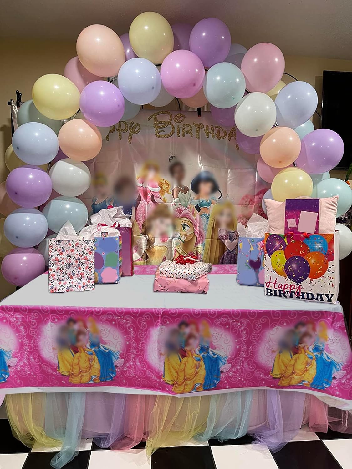 Princess Backdrop and Tablecloth Girls Birthday Party Rainbow Flowers Princess Photo Background 6x4ft Princess Theme Party Table Cover Decoration Supplies 70.8 x 42.5 inch