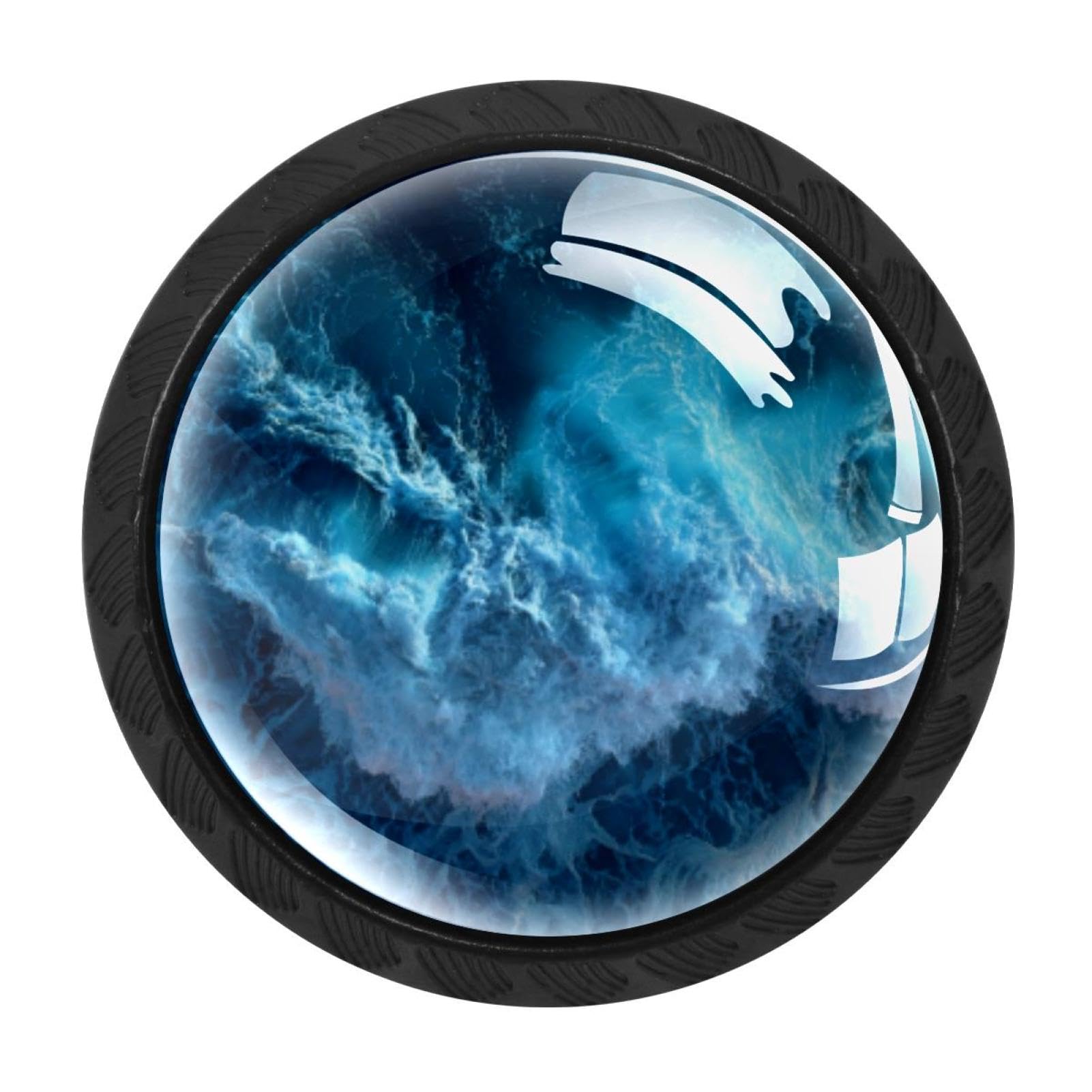 CHENZZZZ 4 pcs Blue Sea Ocean Waves (2) Cabinet Knobs Crystal Drawer Pulls for Kitchen, Bathroom Cabinet, Dresser and Cupboard