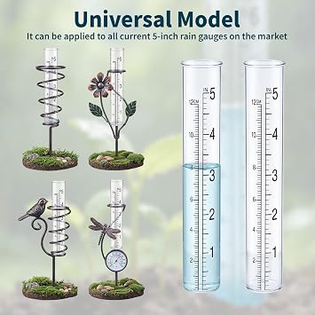 2-Pack Rain Gauge Replacement Tube - 5 Capacity Easy-to-Read Magnifying Rain Gauge for Outdoor - Plastic Clear Rain Gauges for Garden Yard Home - Accurate Measurement with Dual Scales