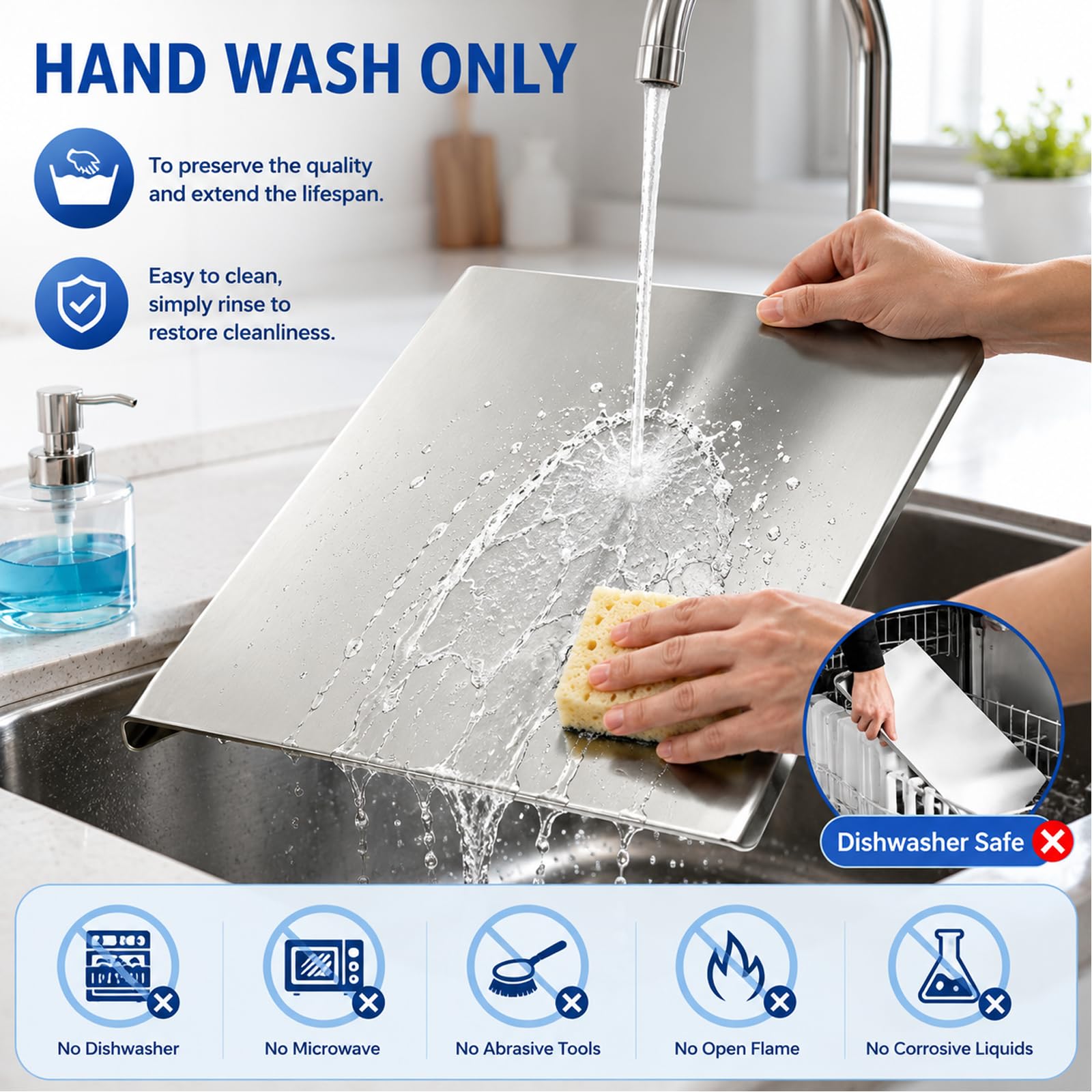 Tabla de cortar para amasar de acero inoxidable 40x30 cm, tabla de cortar cocina para encimera, resistente a cuchillos, ideal para pan, repostería y uso doméstico profesional