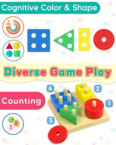 Miniatura 3 de Zartores Juguetes Montessori para niños y niñas de 1, 2 y 3 años, rompecabezas de madera, juguetes de clasificación y apilamiento para niños