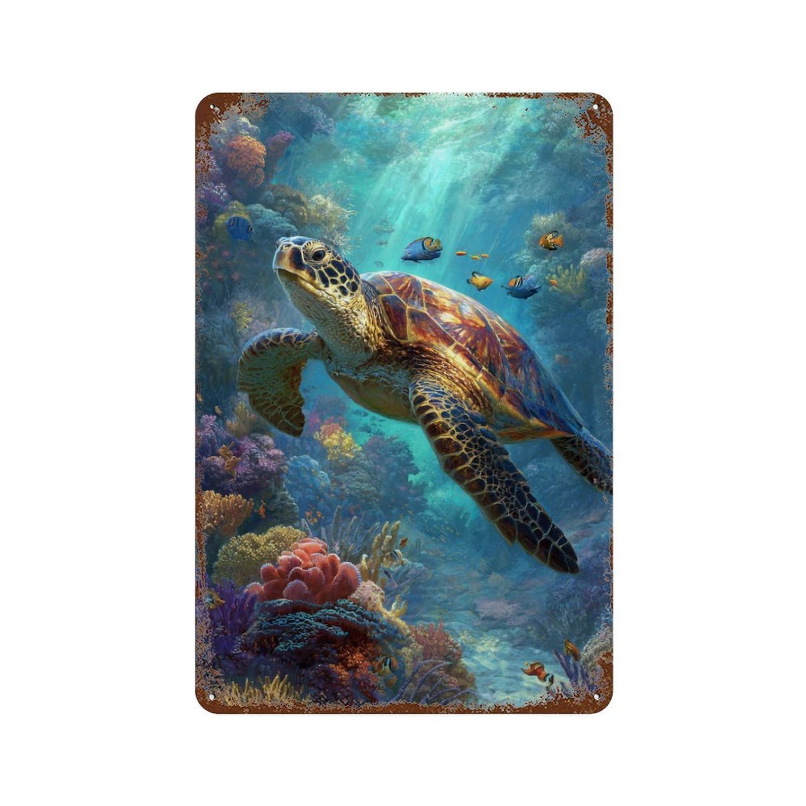 Ocean Life Coral Reef Scene-1 11.8"x7.9" Retro Metal Sign, Vintage Wall Decor for Office, Studio And Wall Decor