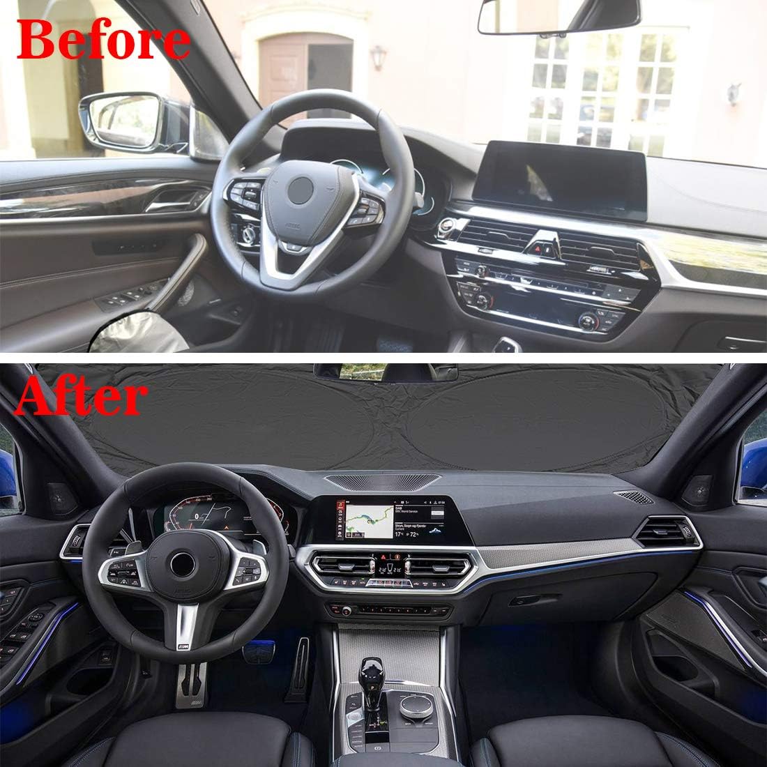 OASMU Windshield Sun Shade Car Window Shade Windshield Sunshade 210T UV and Sun Protection Sedan Auto Vehicle Cover Windproof Dustproof Scratch Resistant (Large)