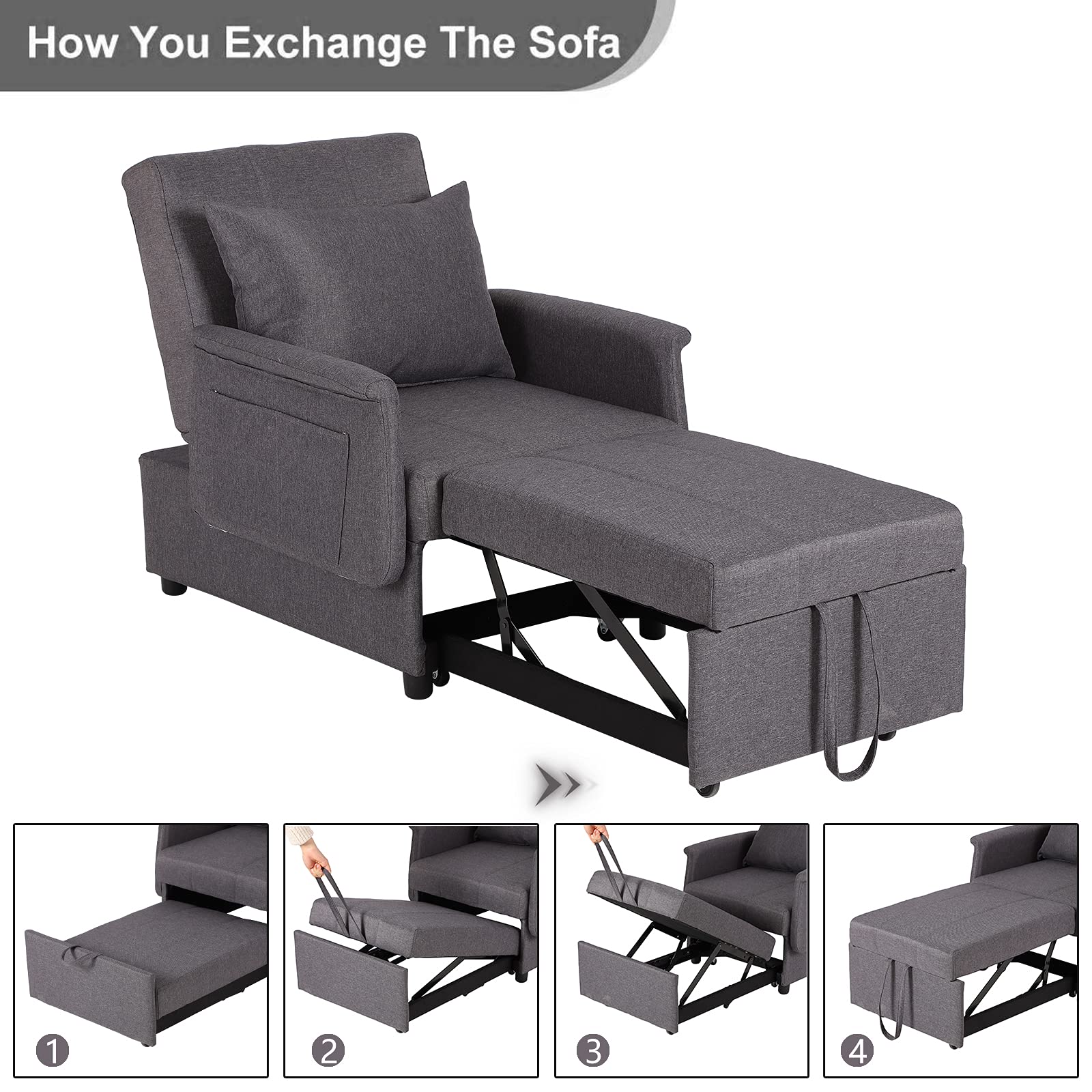 Buy SAMERY Convertible Chair Bed 3in1, Sleeper Chair Bed Pull Out