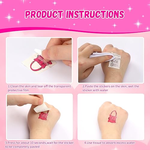 Miniatura 4 de JUNEBRUSHS 15 hojas de tatuajes temporales rosas para princesa rosa, cumpleaños, beso, tatuajes temporales rosa para niños, niñas, mujeres, adultos,