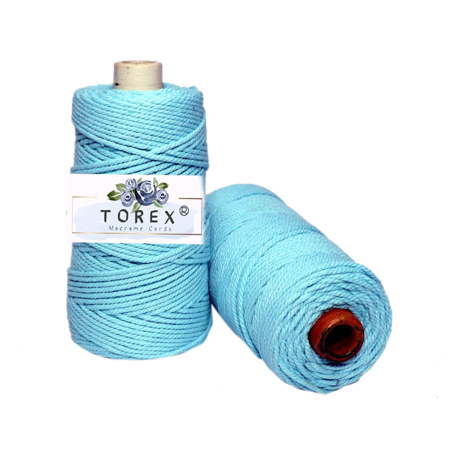 TOREX� | 3mm Large Twisted Cotton Macrame Thread/Rope (150 Meter, 350gram, 3mm) | Macrame Thread for Wall Hangers and DIY Projects (Aqua Blue)